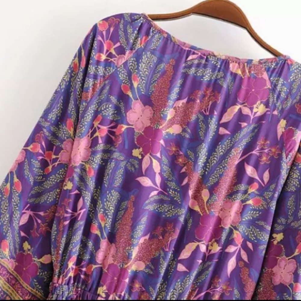 SOLD OUT Boho Purple Wisteria Long Sleeve Ruffled Dress - Picture 12 of 14